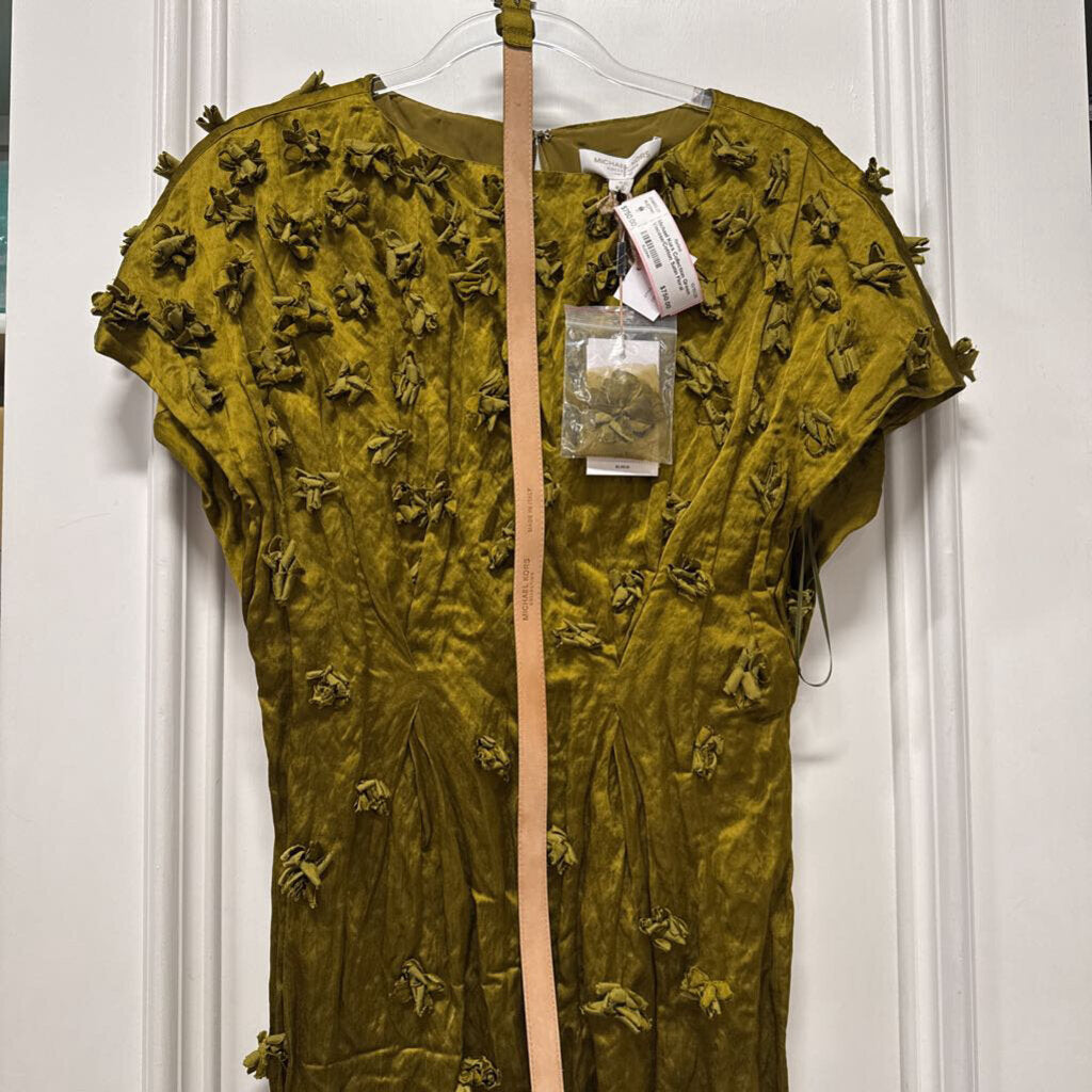 Green Viscose/Cotton Satin Floral Applique Dress (5490)