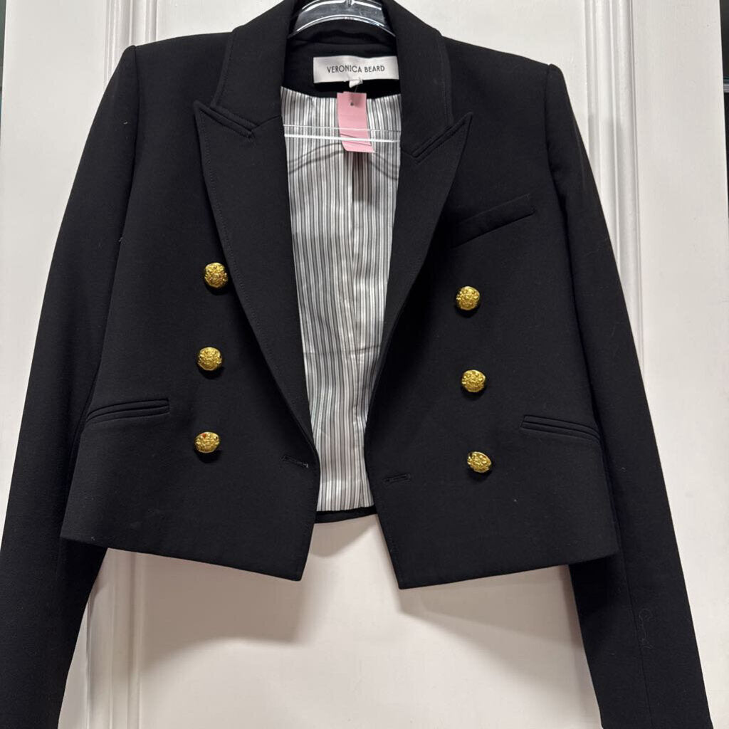 Black Poly Blend Cropped Blazer