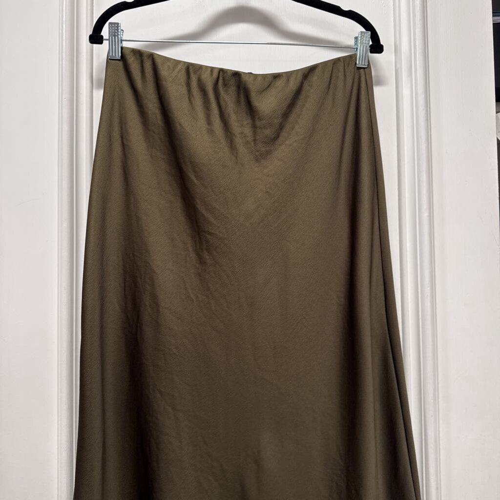 Green Poly Midi Skirt