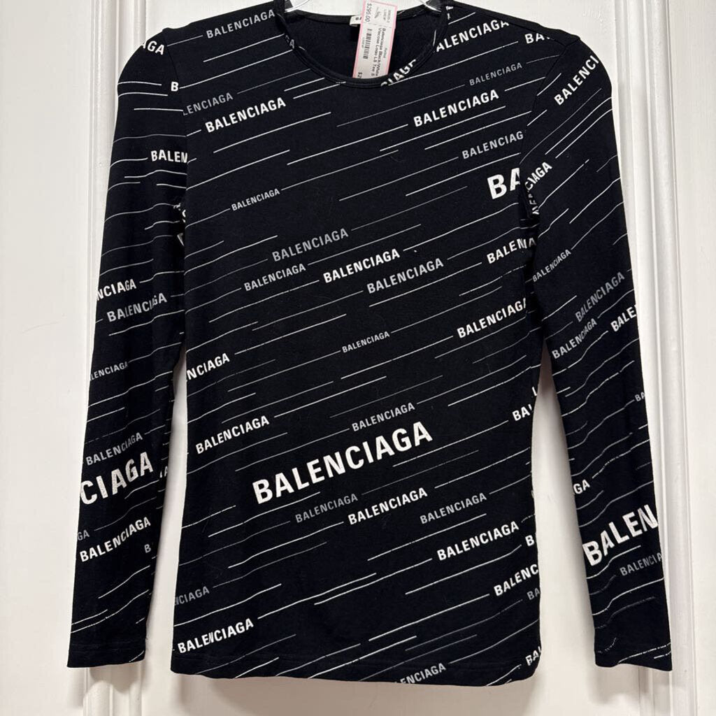 Black/White Viscose Logo LS Tee