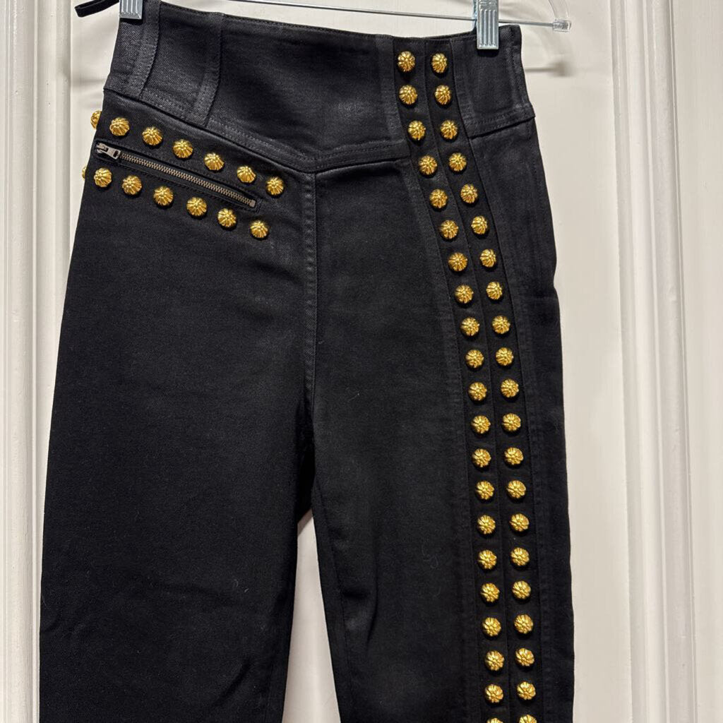 Black Waxed Gold Studded Jean (NWT)