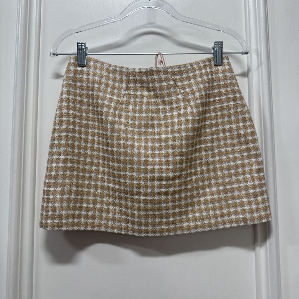 White/Tan Viscose Blend Plaid Skirt (NWT)