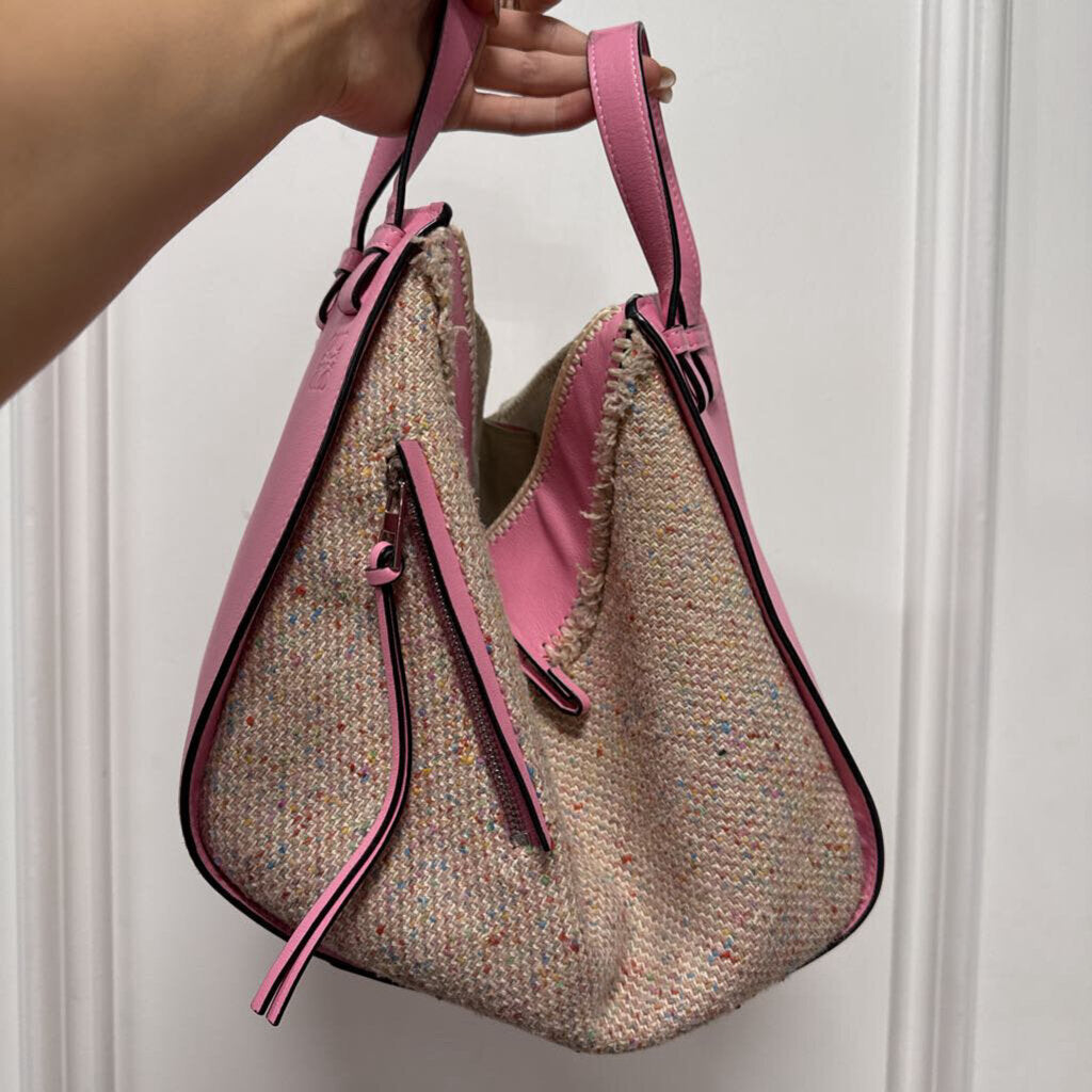 Tweed/Pink Leather Small Hammock Bag