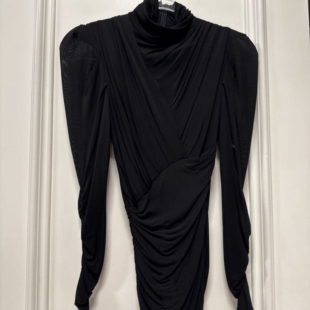 Black Viscose Ruched LS Dress