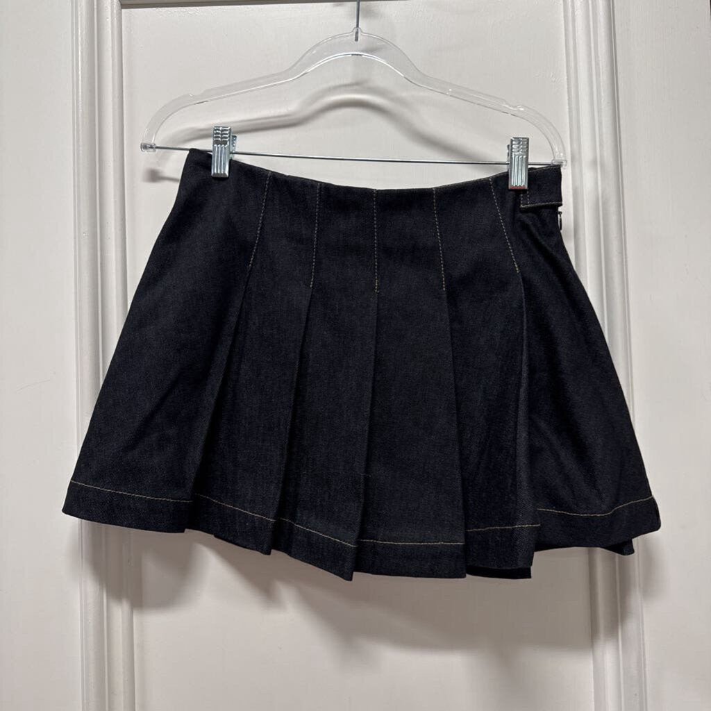 Blue Denim Pleated Mini Skirt