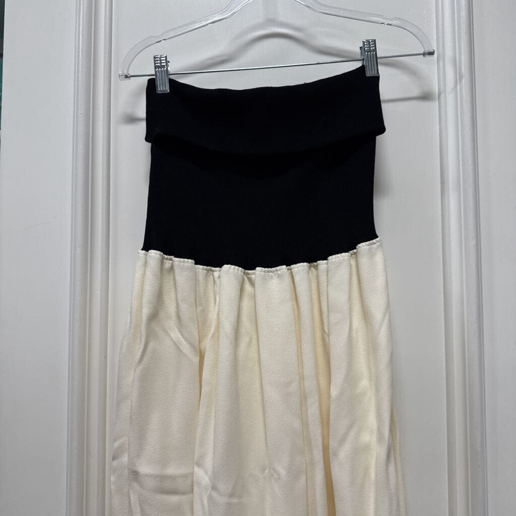 Black/Cream Acetate/Viscose Strapless Midi Dress