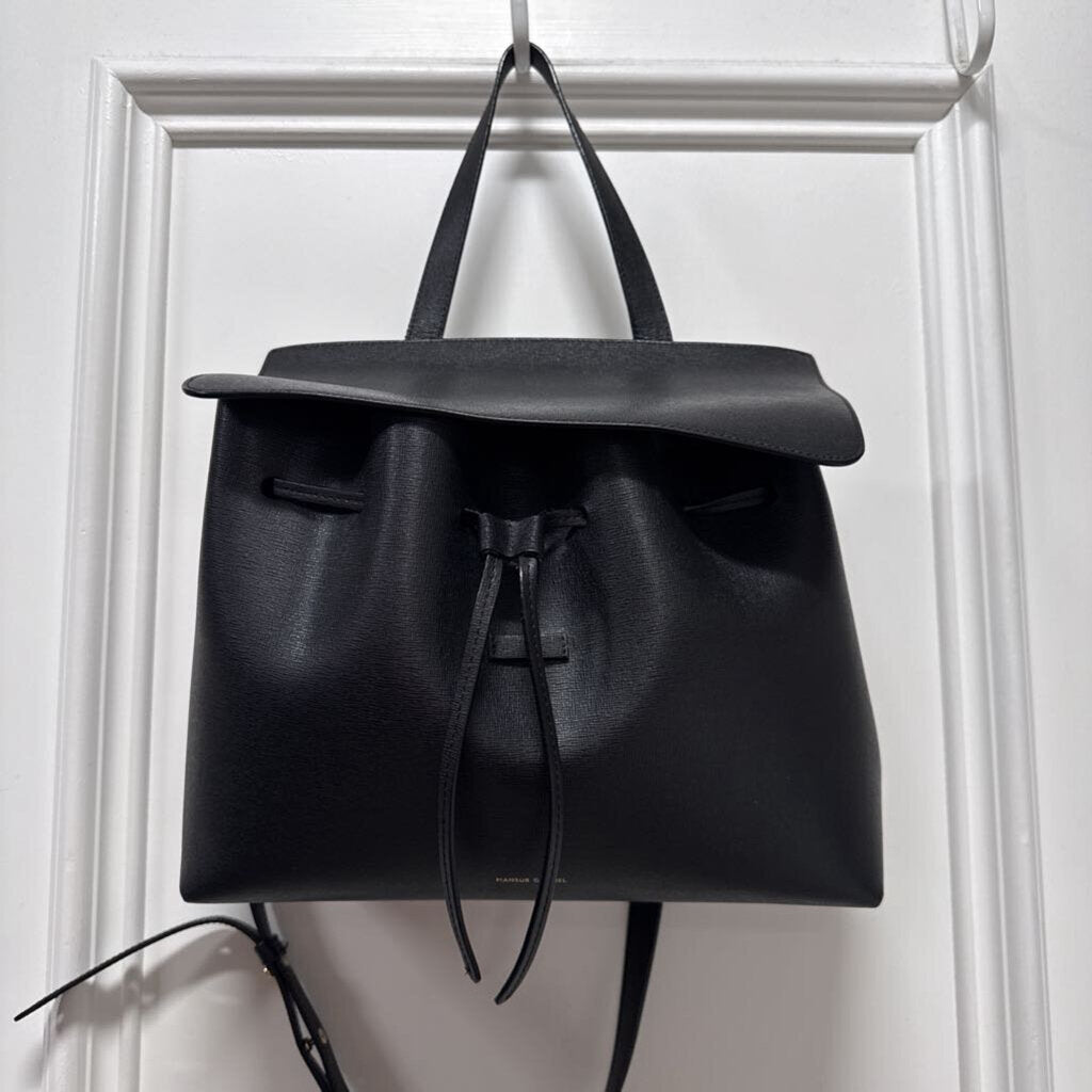 Black Leather Drawstring Crossbody Bag