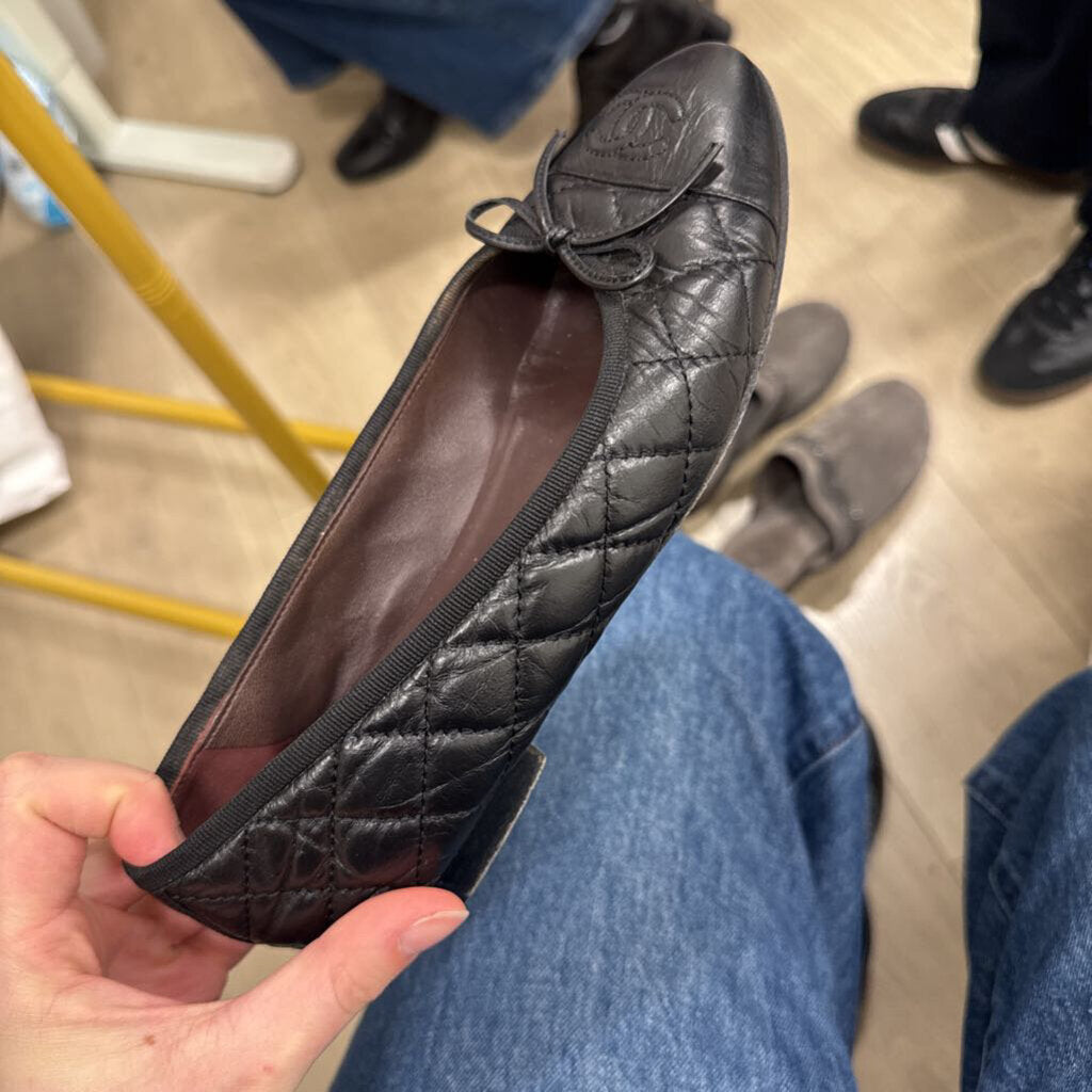 Black Quilted Leather Ballet Flat