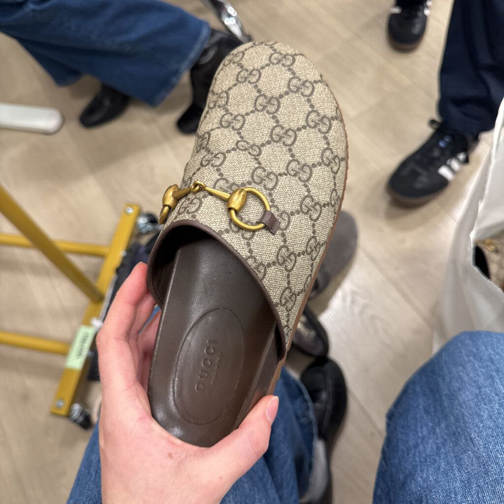 Brown Canvas GG Mules