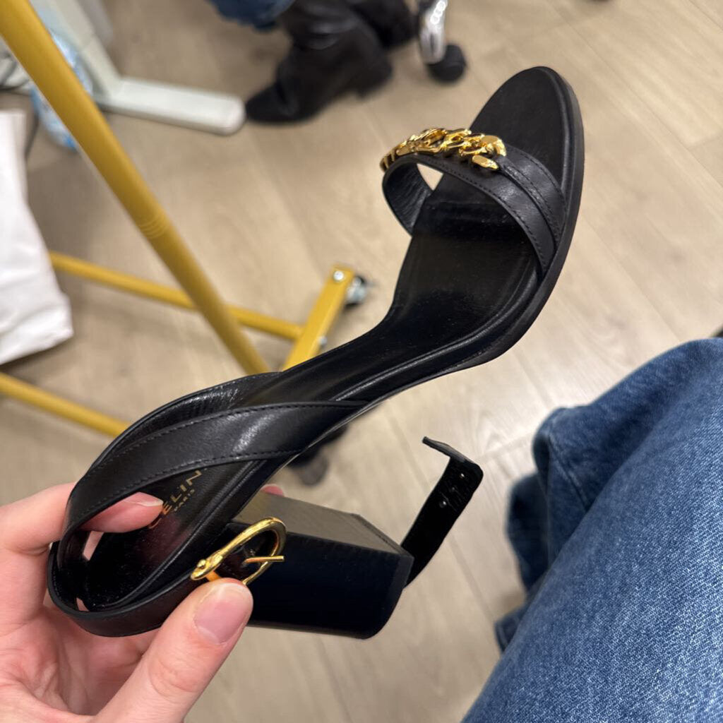 Black Leather Chain Accent Sandal