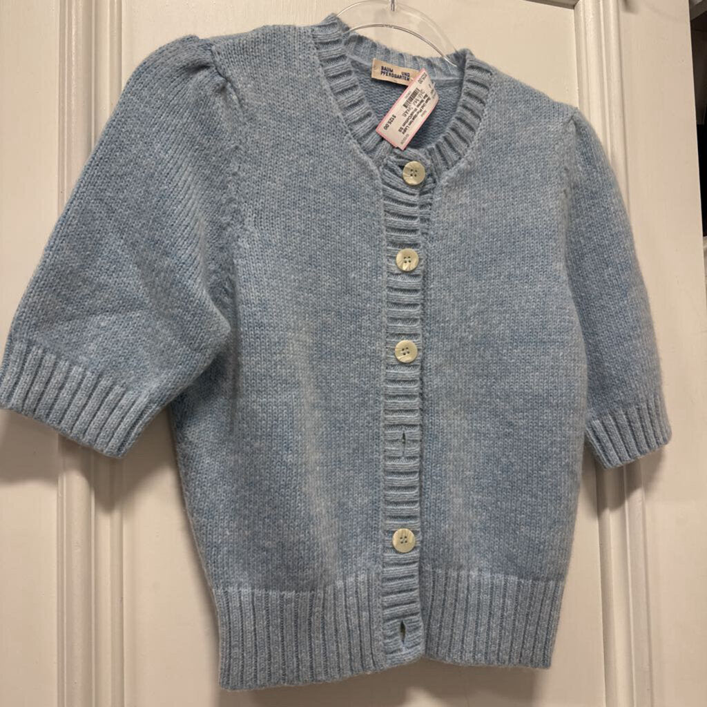 Light Blue Merino Wool/Cotton SS Cardigan