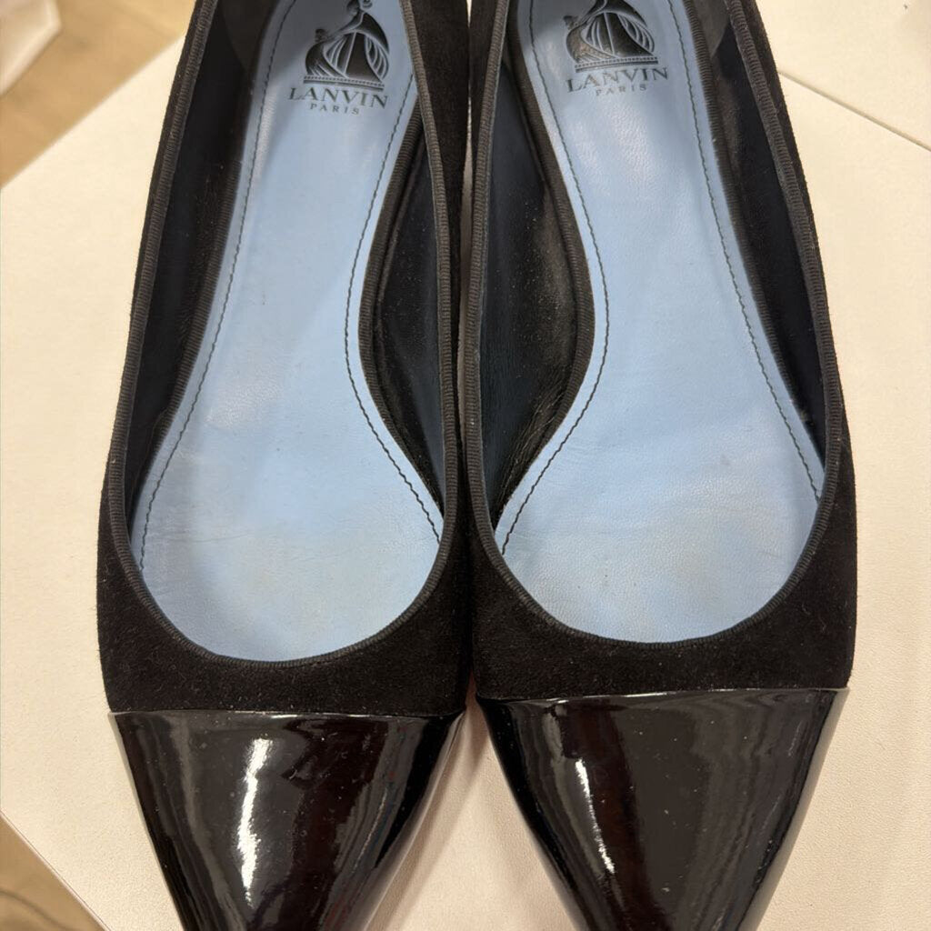 Black Suede Cap Toe Flats, 40.5