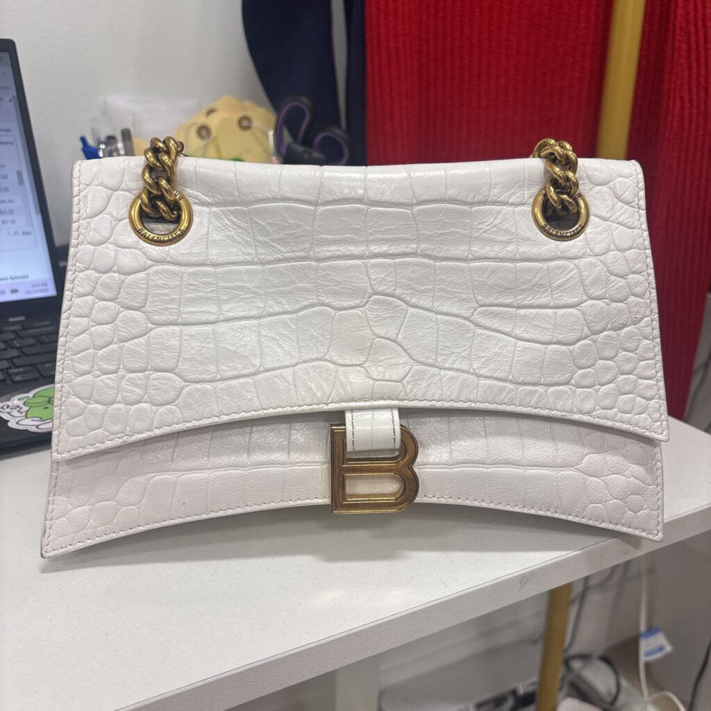 White Embossed Croc Hourglass Bag