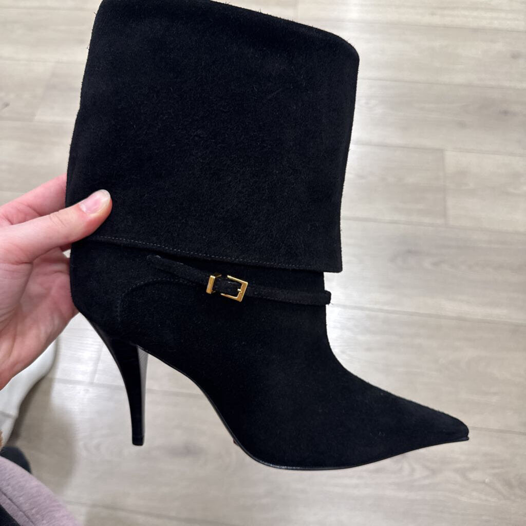 Black Suede Foldover Buckle Boot