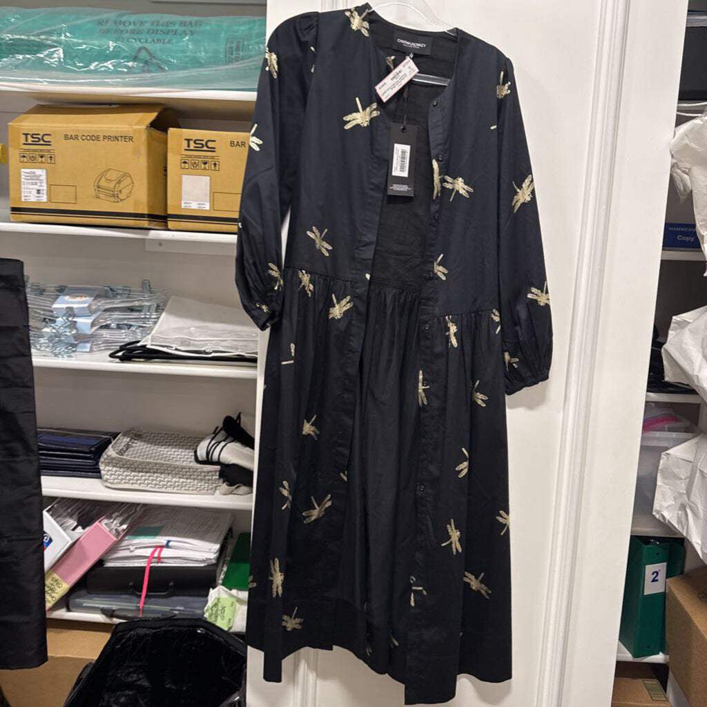 Black Dragonfly Print Maxi Dress (NWT)