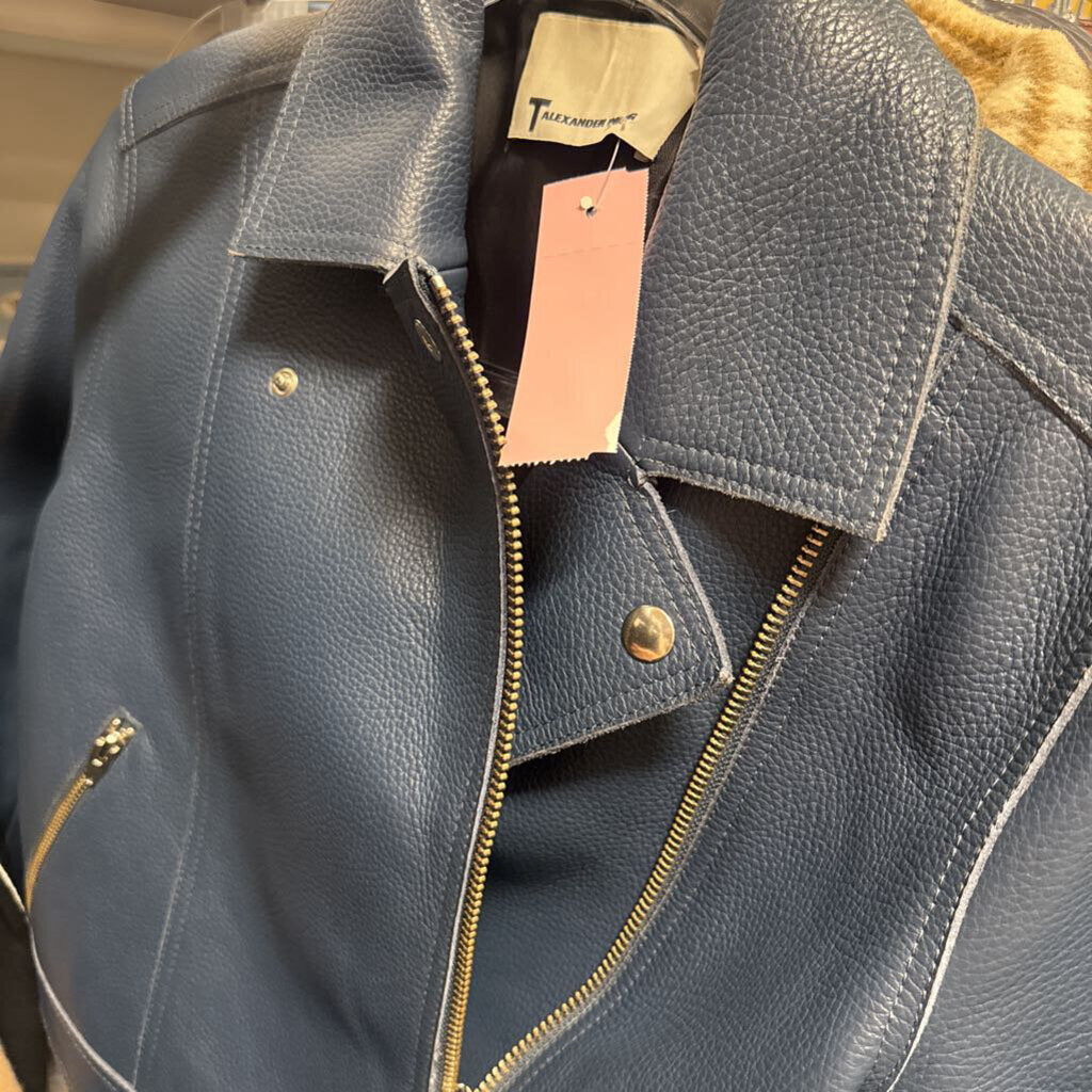 Blue Leather Moto Jacket