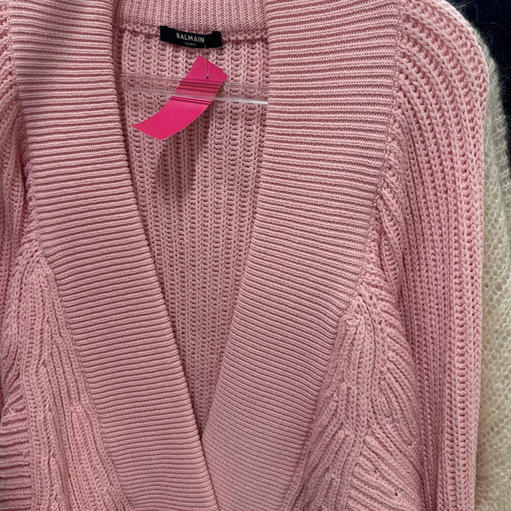 Pink Cotton/Lyocell Oversized V-Neck Sweater