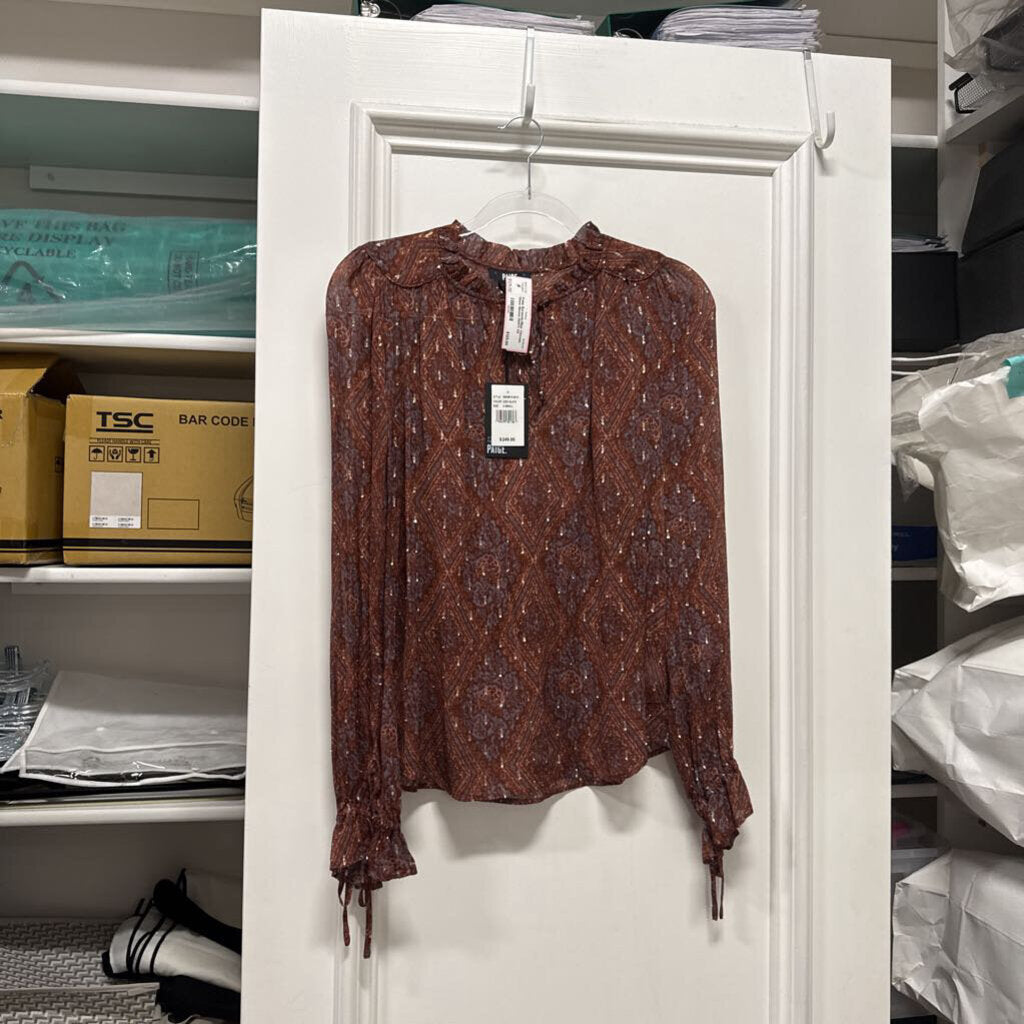 Burgundy/Blue Viscose Sheer Blouse (NWT)