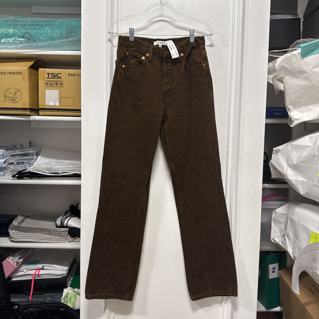 Brown Cotton Wide Leg Jeans