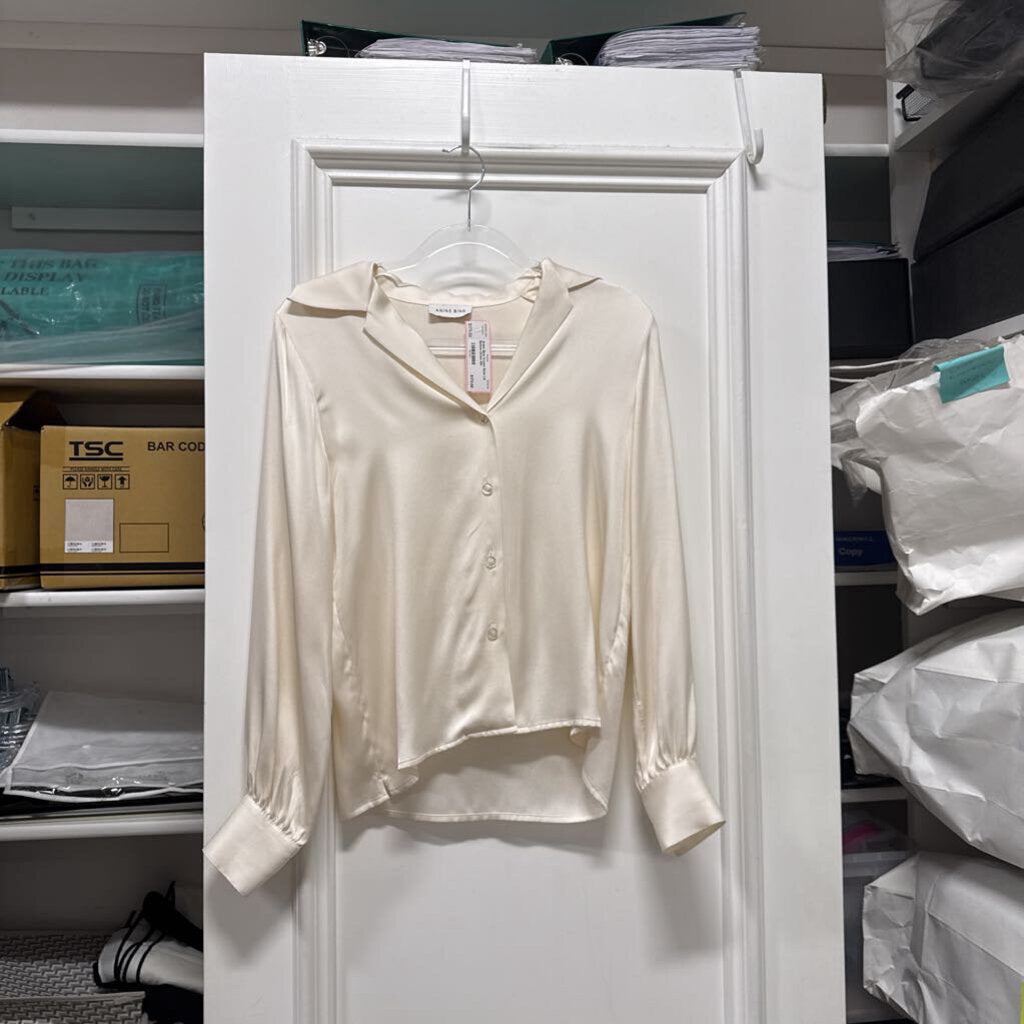 Cream Satin LS Button Down