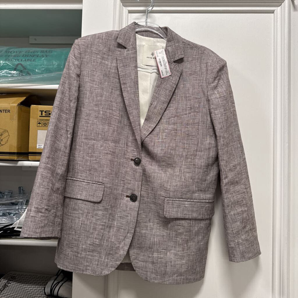 White/Brown Linen Check Blazer/Short SET