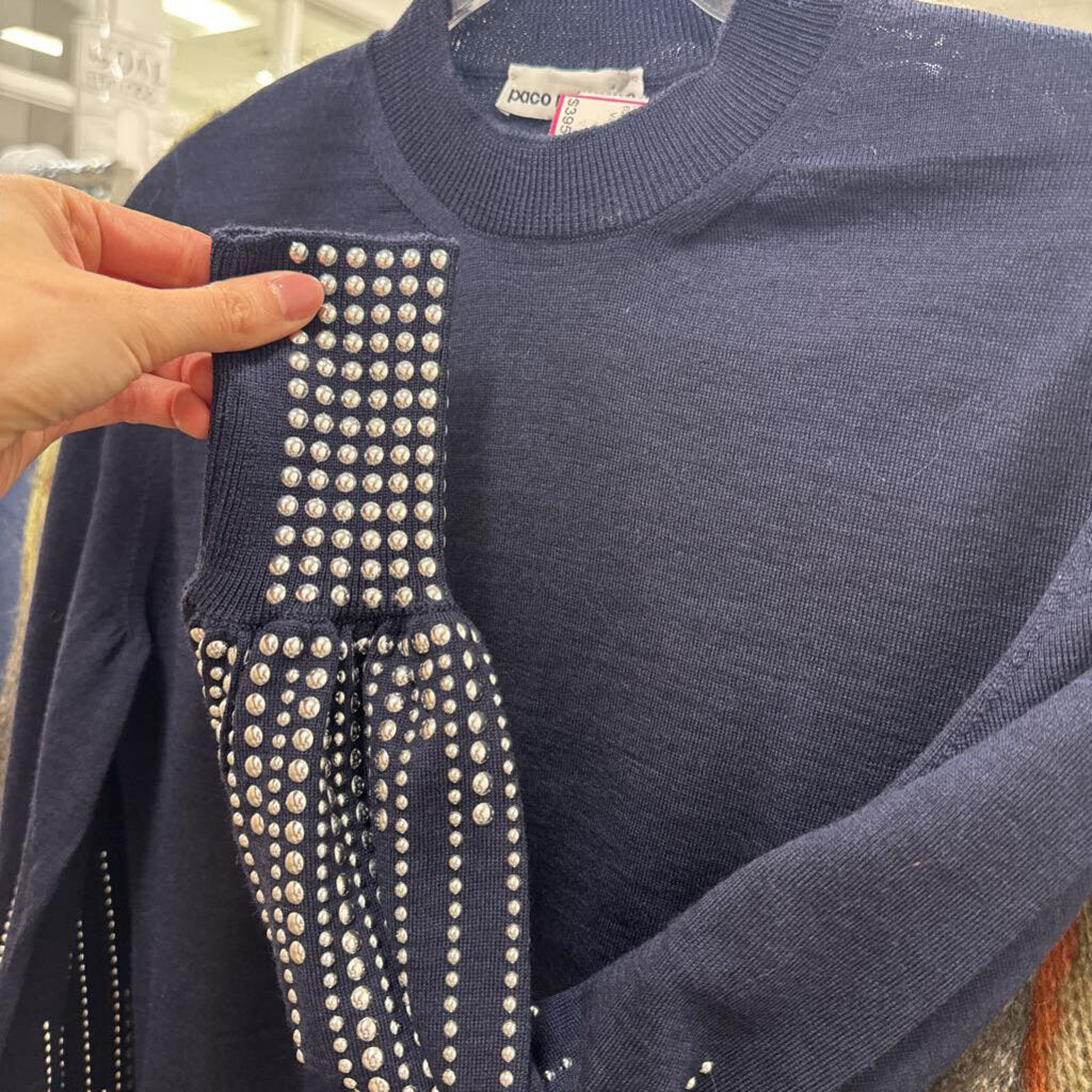 Navy Wool Studded Sweater