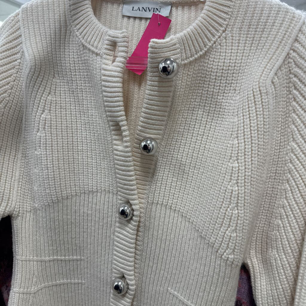 Cream Wool Chunky Rib-Knit Cardigan (est 1790)