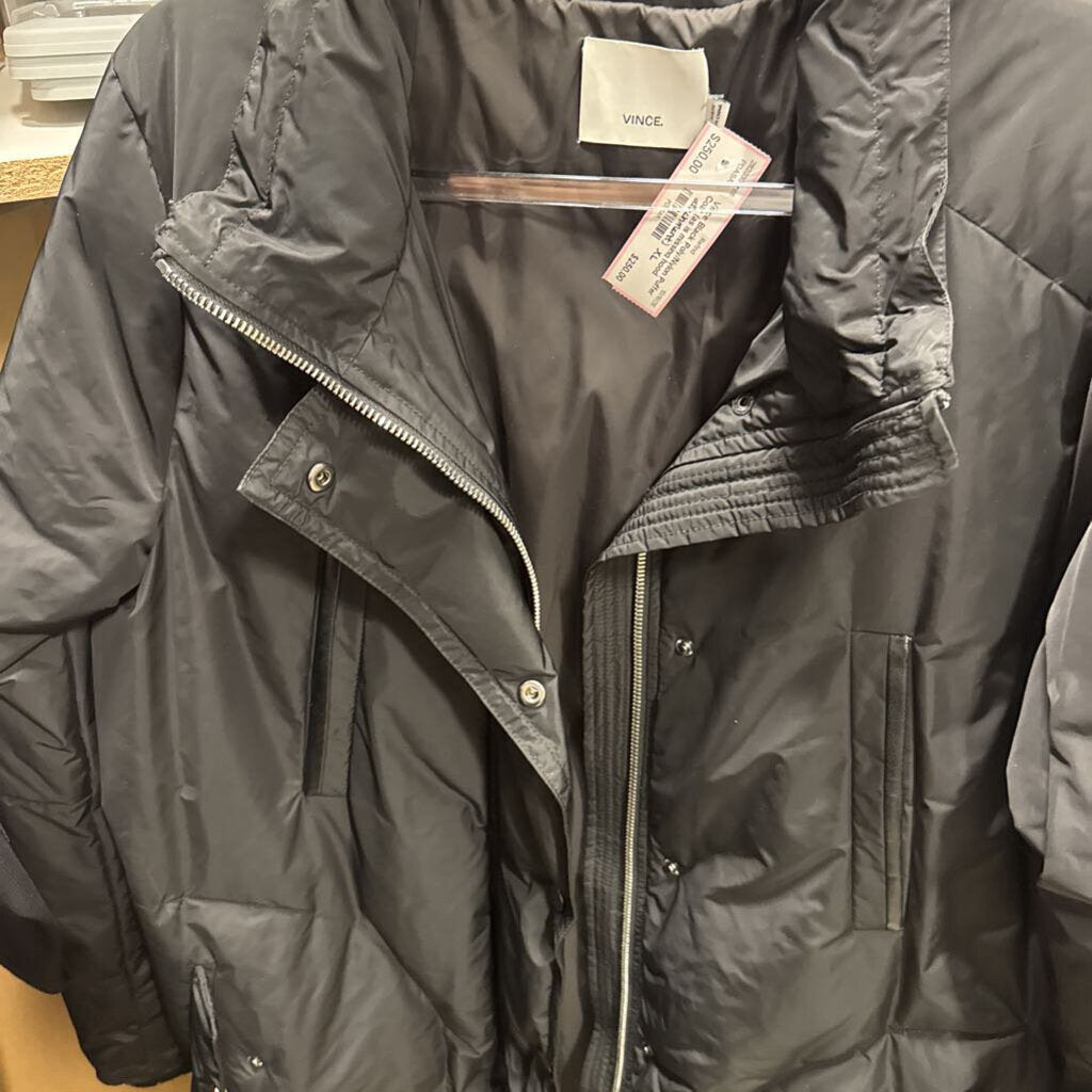 Black Poly/Nylon Puffer Coat (as is missing hood attachment)