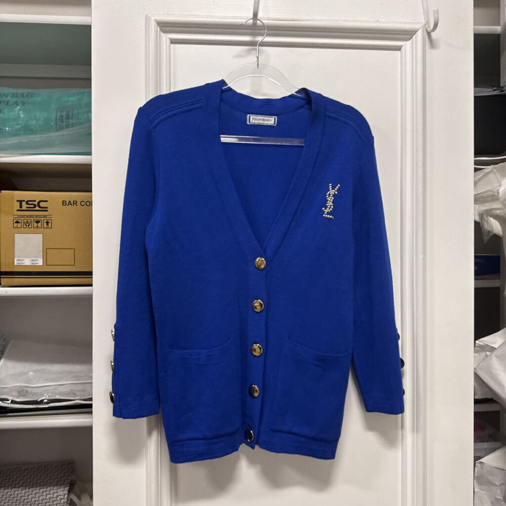 Blue Gold Studded Logo Cardigan