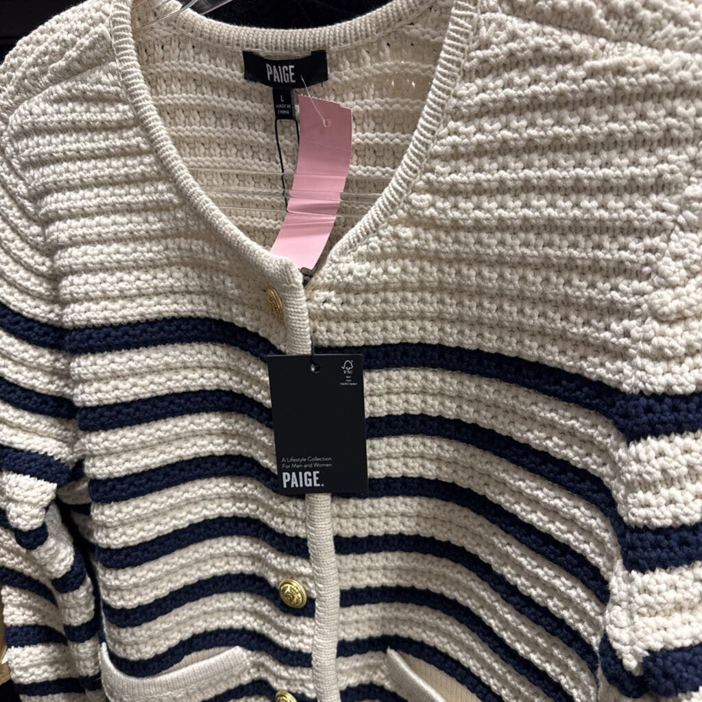 Cream/Navy Stripe Cotton Blend Cardigan (NWT)