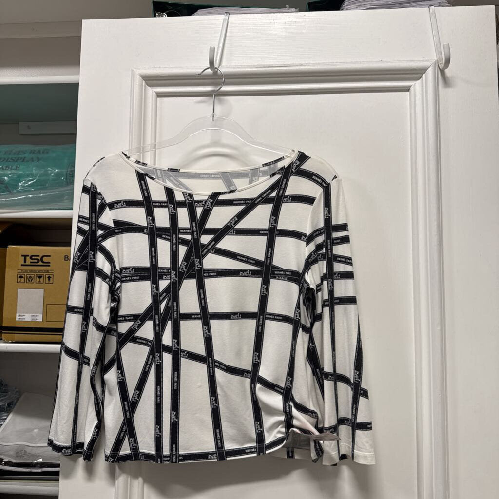 Black/White Viscose Bolduc Print Top