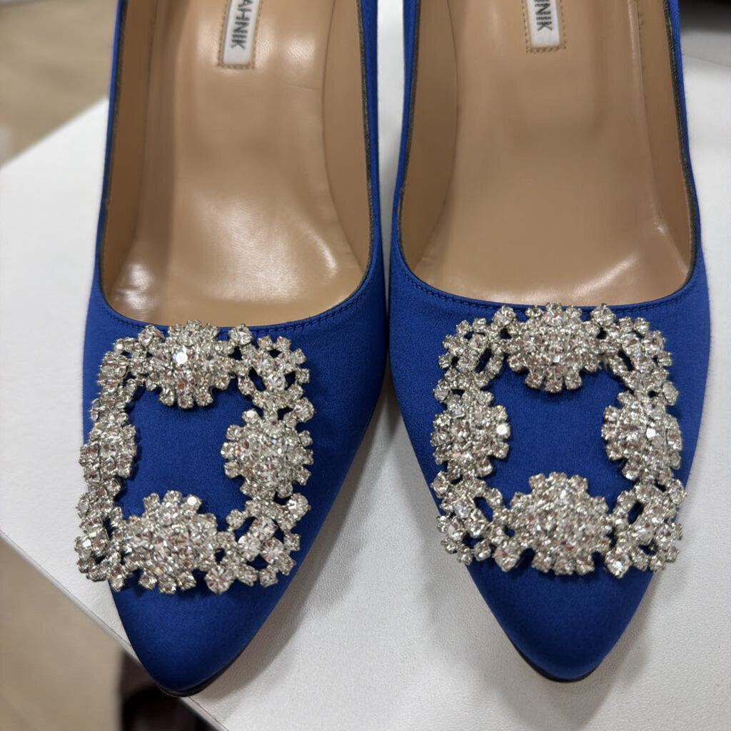 Blue Satin Crystal Buckle Pump, 40.5