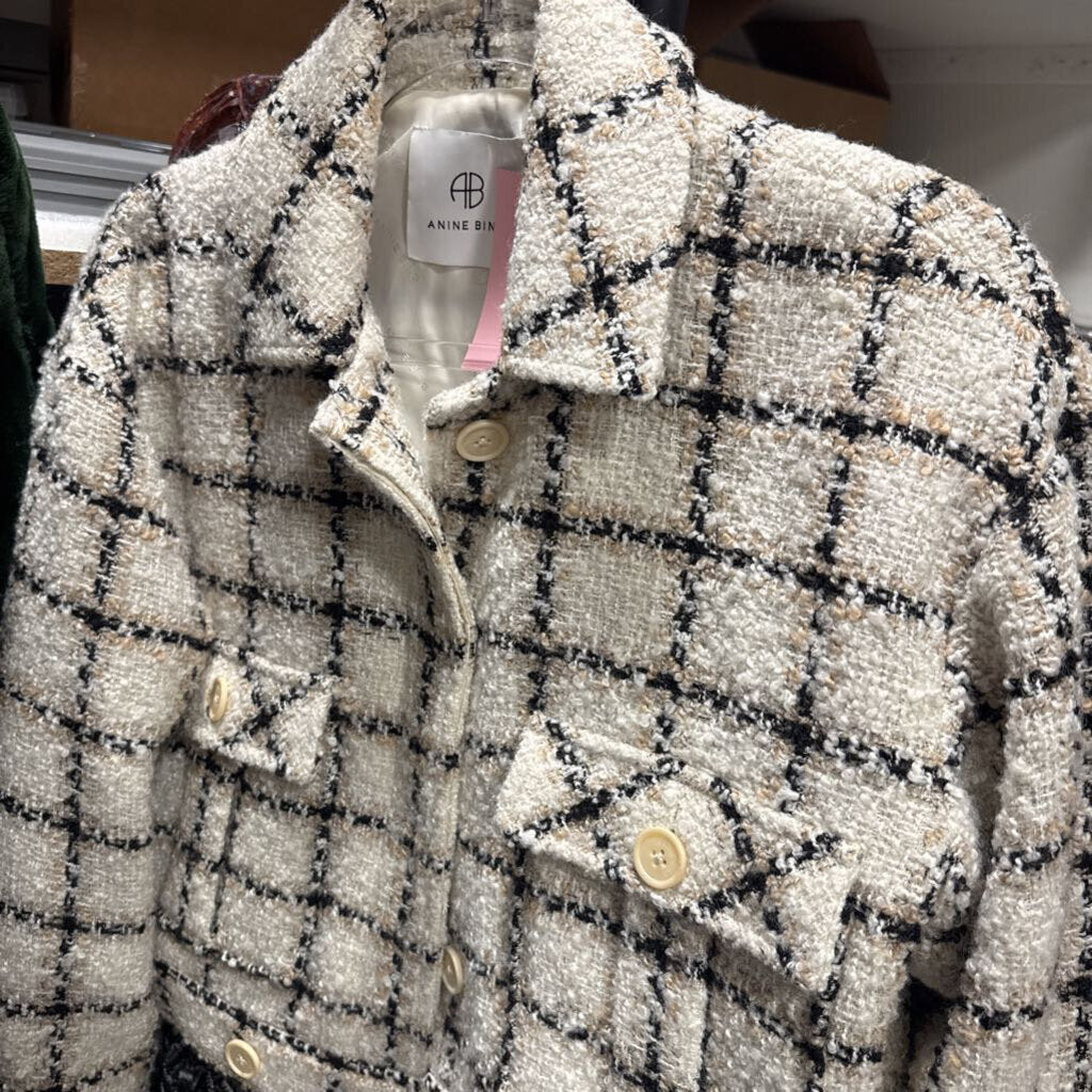 White/Black Poly/Wool Tweed Jacket