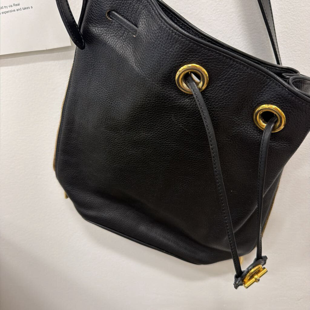 Black Leather Vintage Bucket Bag