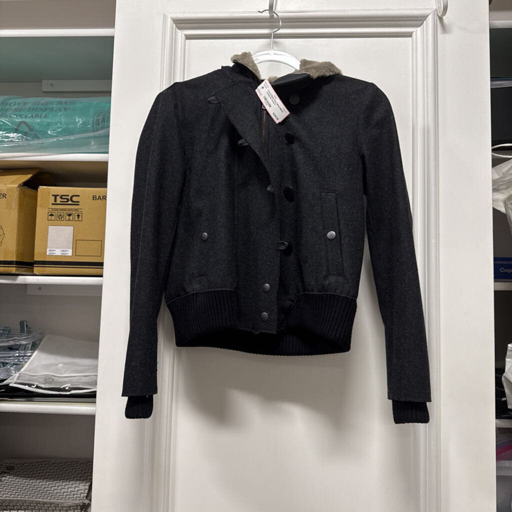 Grey Wool Blend Jacket w/ Hood