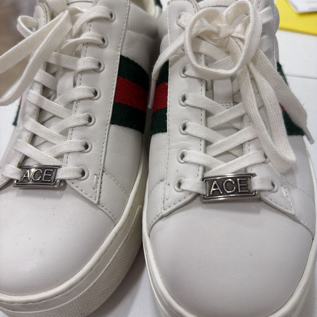 White Leather Web Sneaker, 37.5