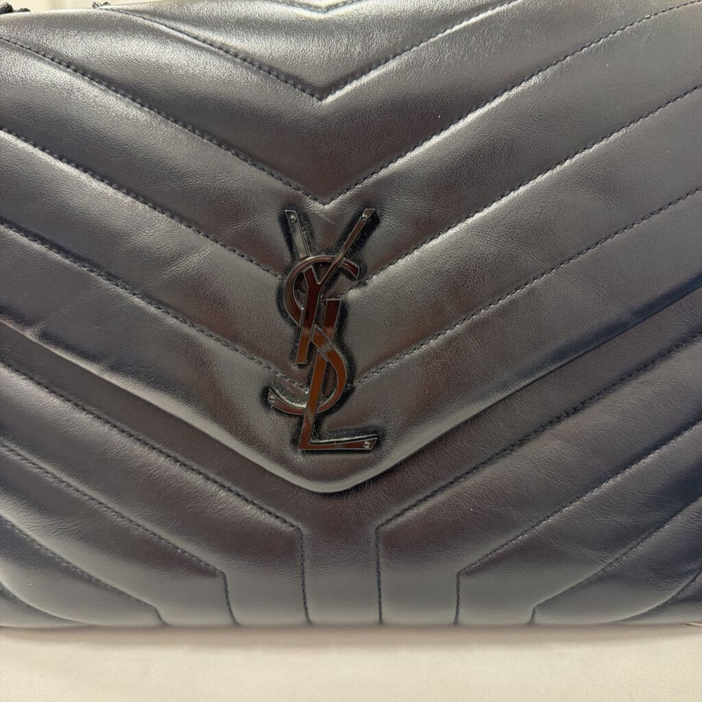 Black Leather Chervon Lou Lou Shoulder Bag