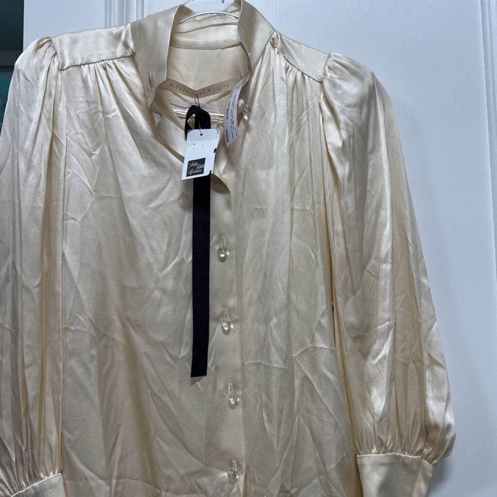 Cream Silk Tie-Neck Shirt (minor spot on collar) (660)