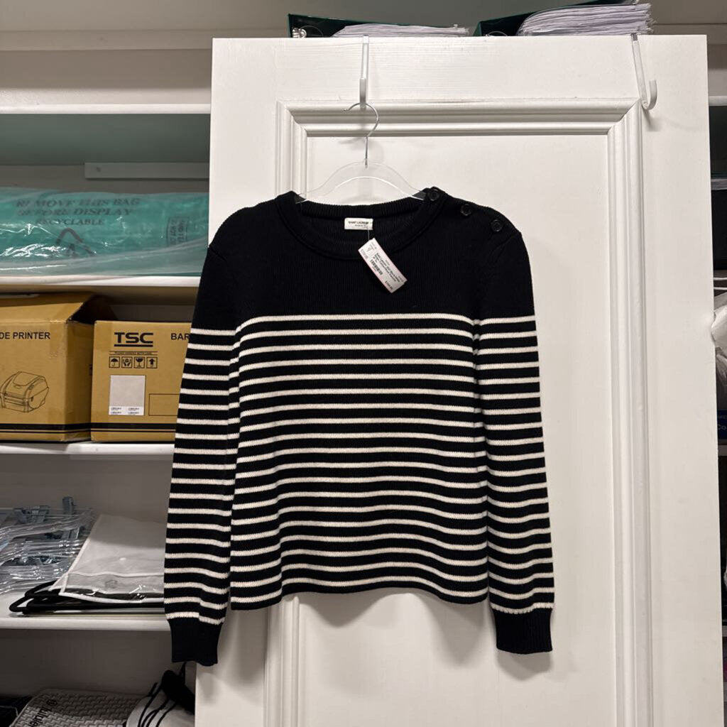 2021 Black/White Stripe Cotton/Wool Sweater