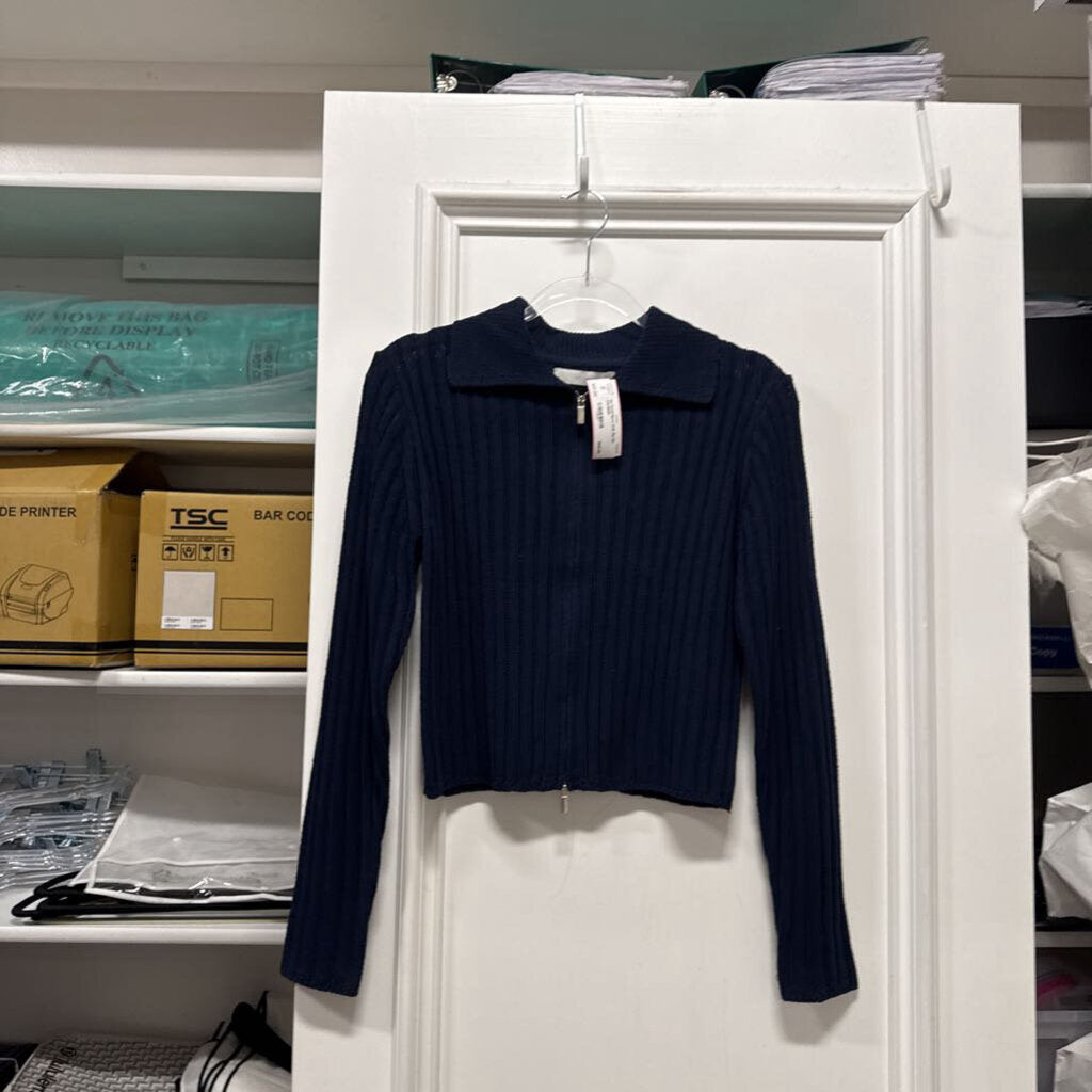 Navy Knit Zip Up Cardigan