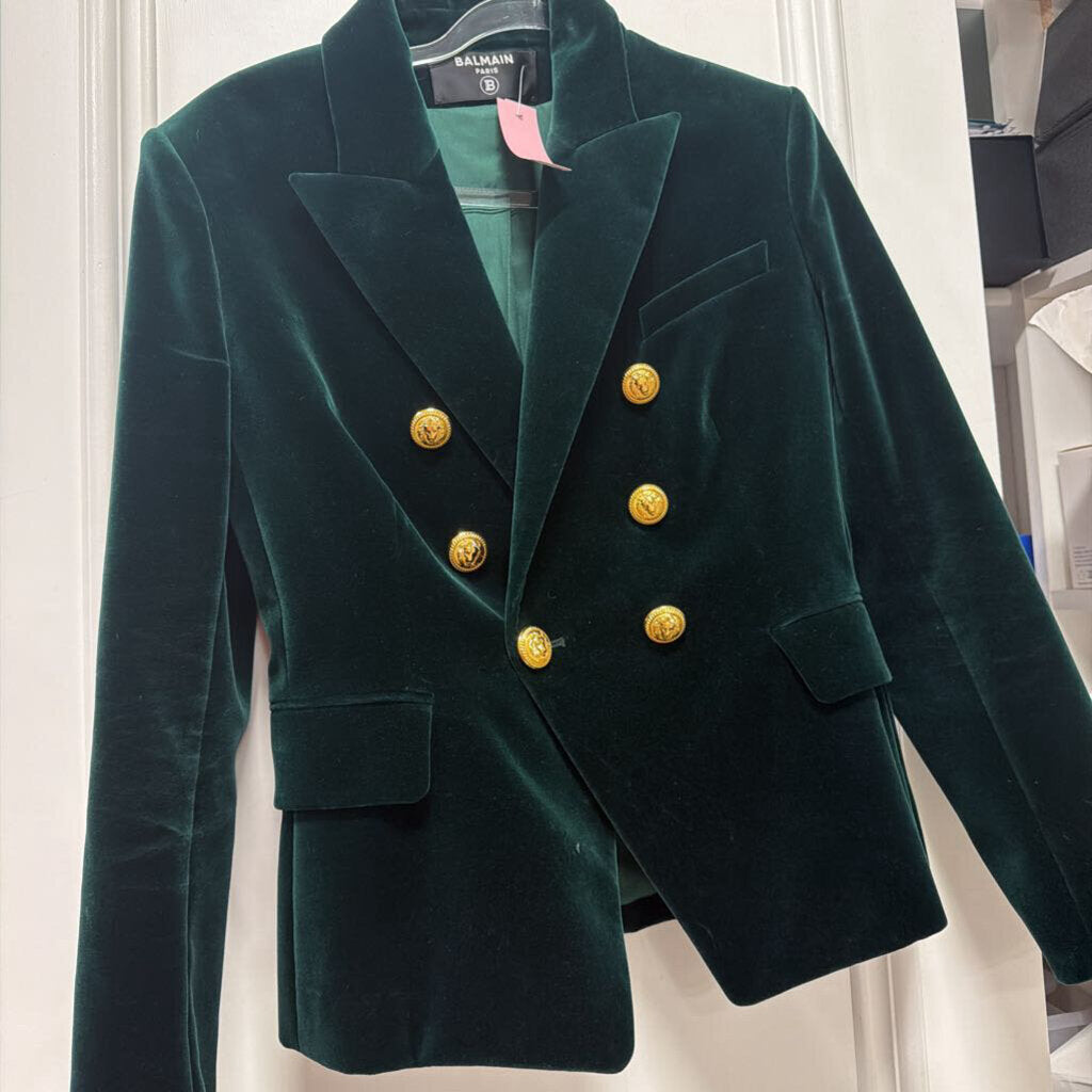 Green Velvet Double Breasted Blazer