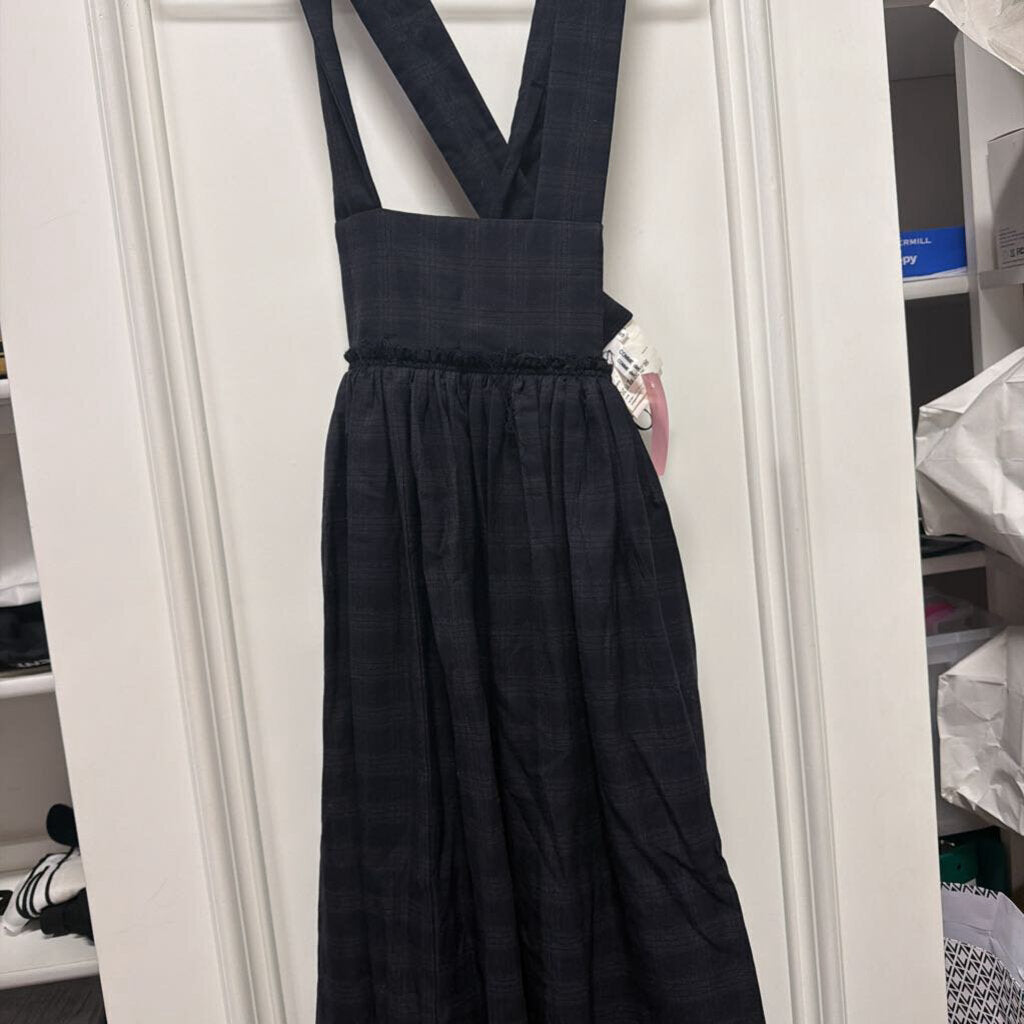 Navy Wool Plaid Raw Edge Skirt/Dress