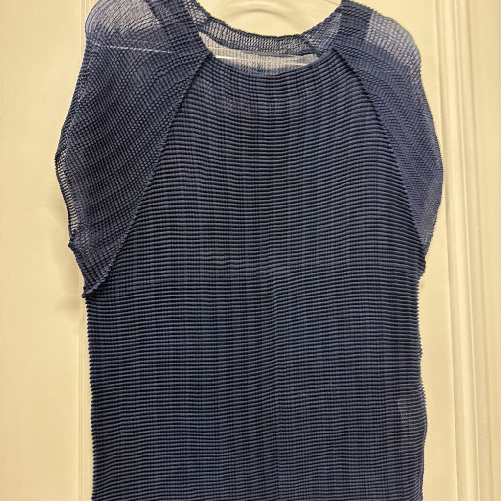 Navy Poly Pleated Top
