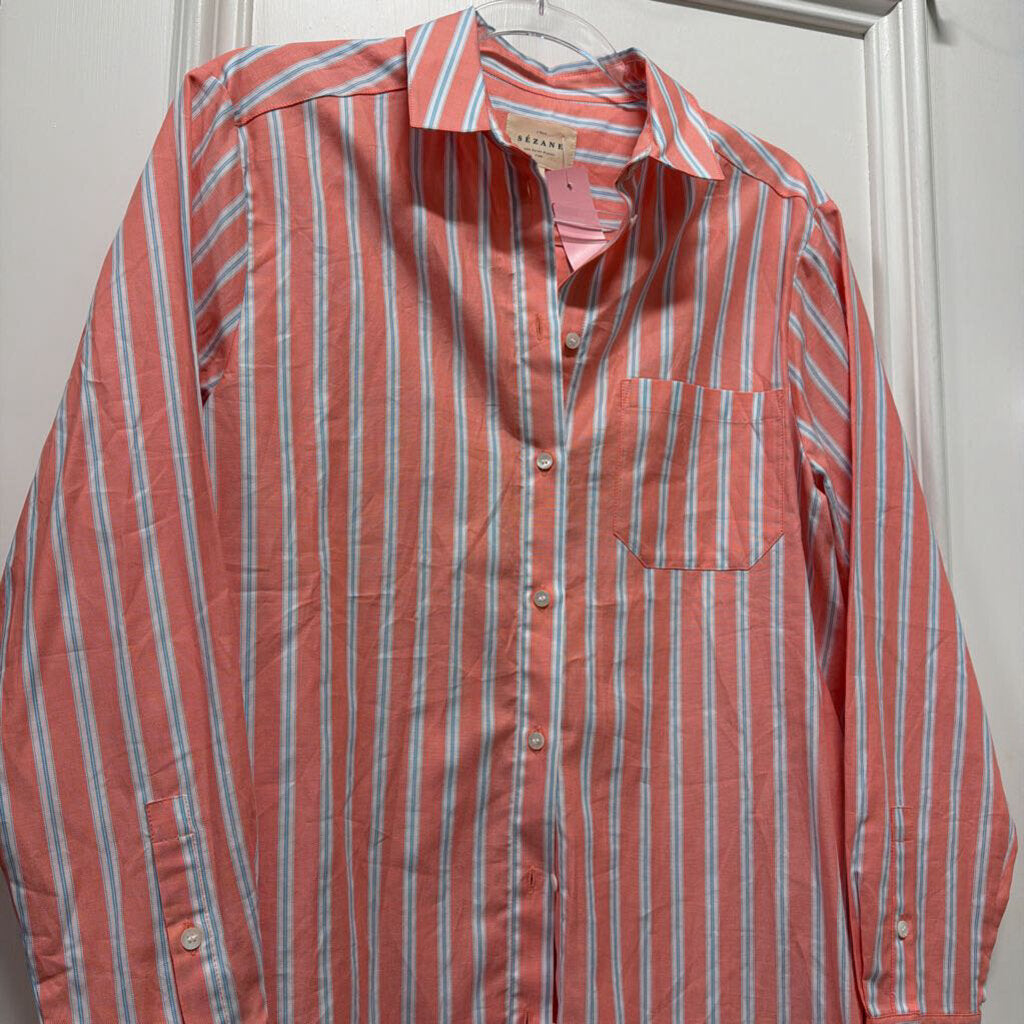 Pink/Blue Stripe Cotton Button Up Top