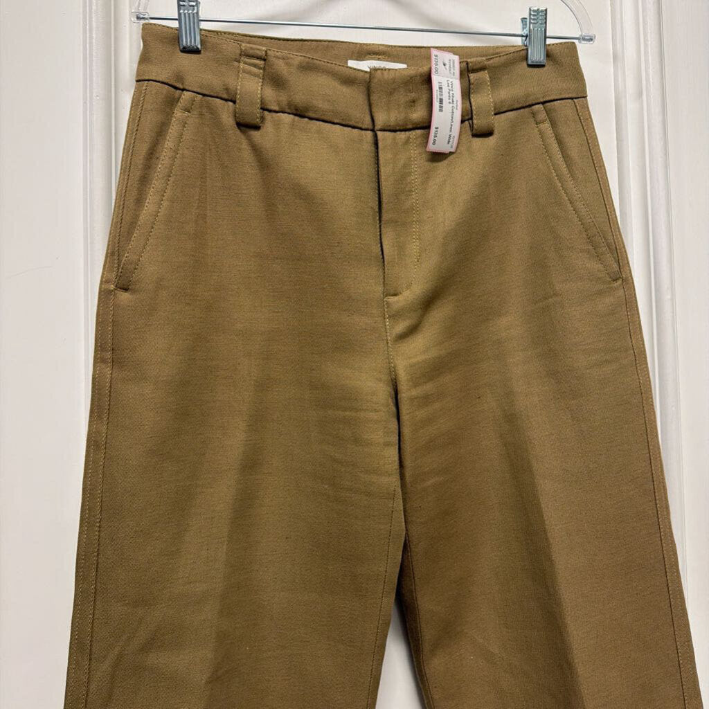 Khaki Cotton/Linen Wide Leg Pants