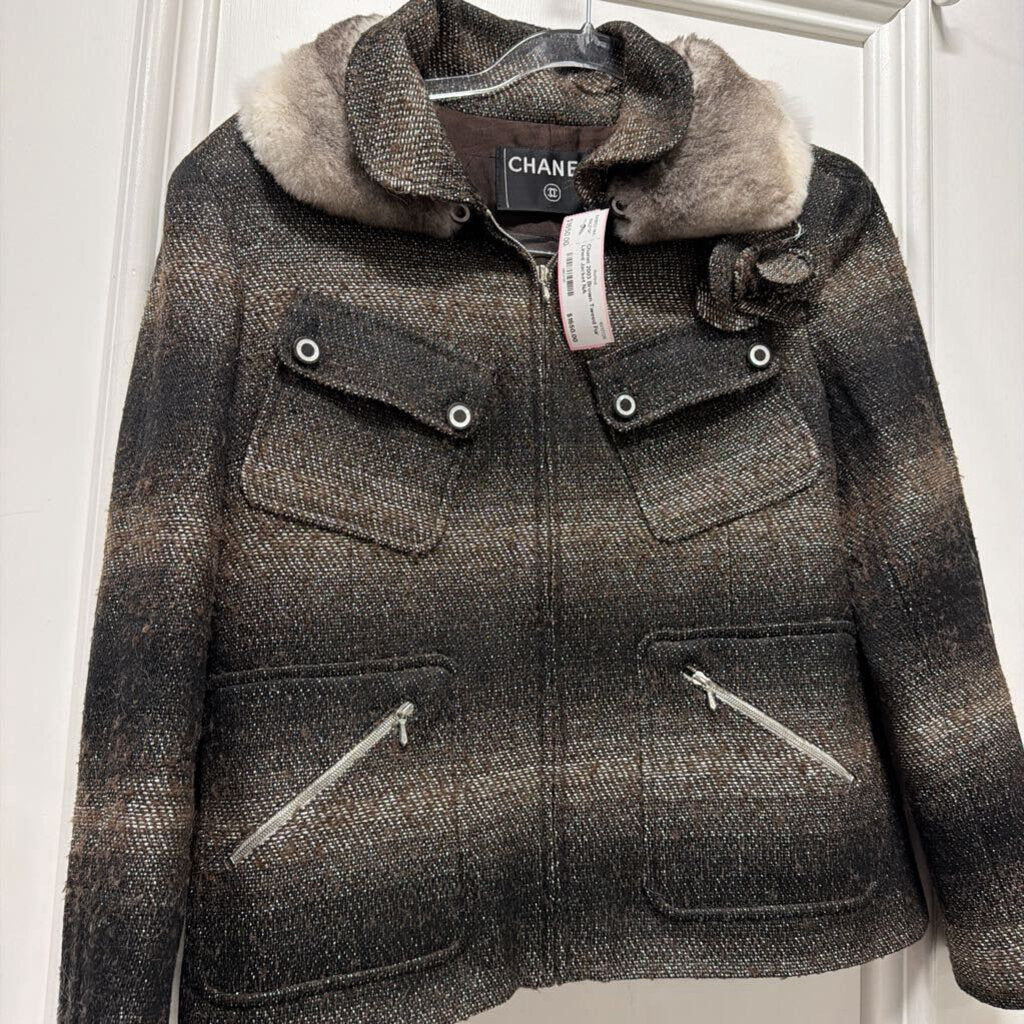 2003 Brown Tweed Fur Lined Jacket