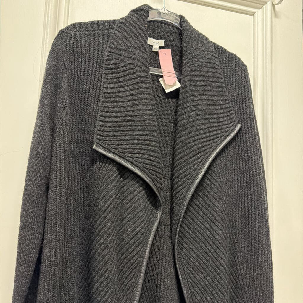 Black Wool/Leather Trim Cardigan (NWT)