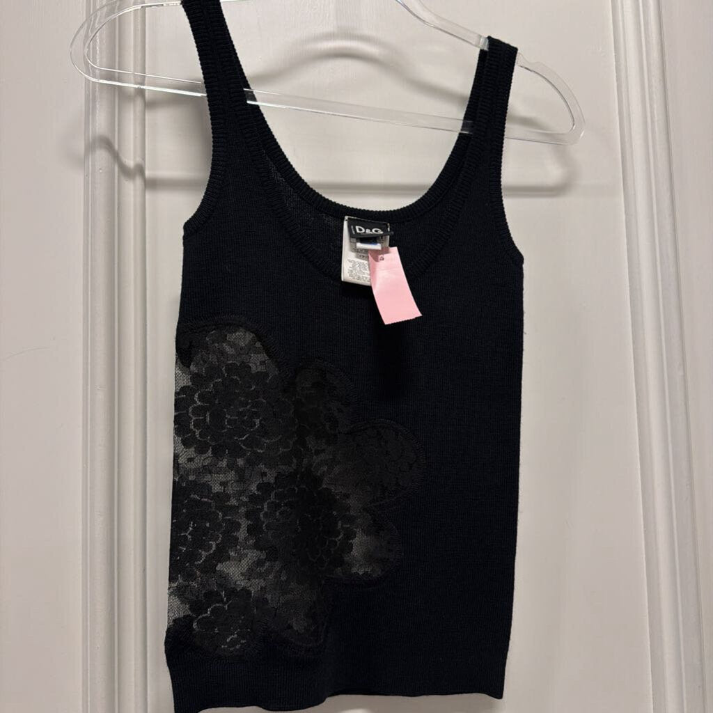 Black Wool Lace Knit Tank