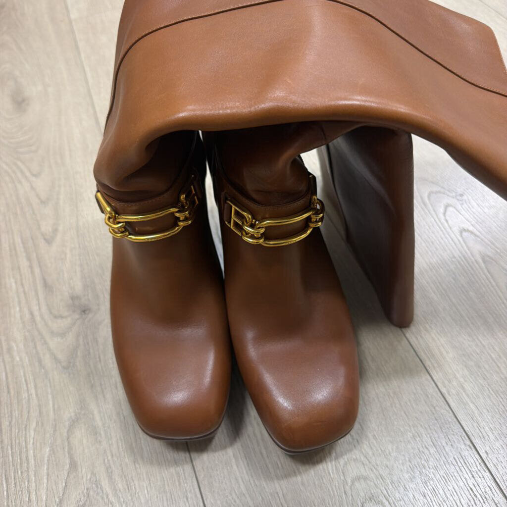 Brown Leather Platform Boots, 41