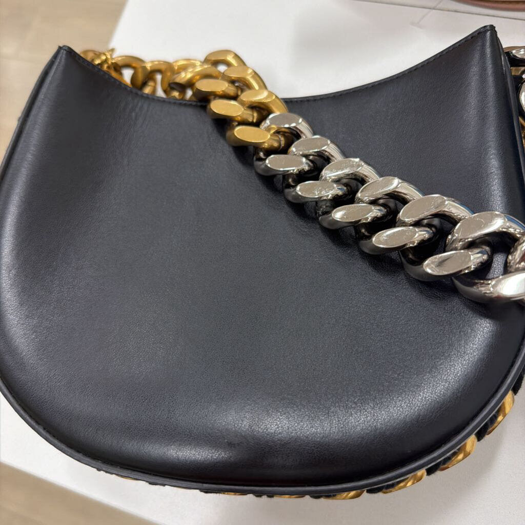 Black Faux Leather Gold/Silver Chain Shoulder Bag